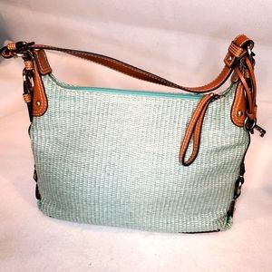 Fossil Mint Basketweave Tan Leather Bottom Shoulder Bag